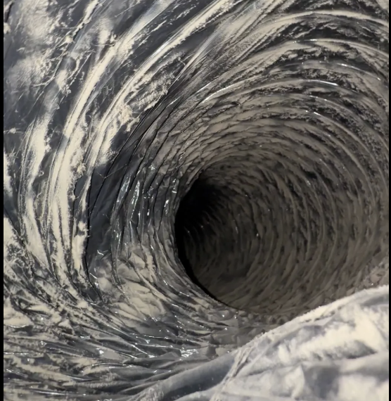 Dirty flexible ductwork before cleaning